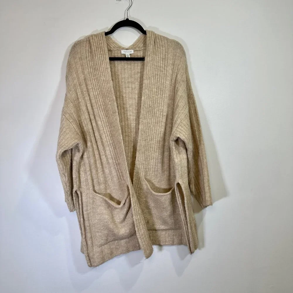 TopShop Oversized Ribbed Open Cardigan with Pockets - Picture 4 of 13